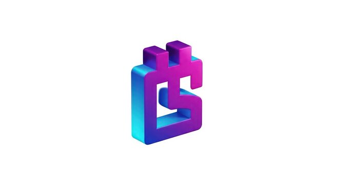 3d isometric abstract block with blue and purple gradient