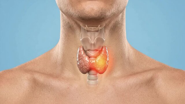 Realistic Male Neck with Thyroid Gland Anatomy Overlay Showing Thyroid Swelling