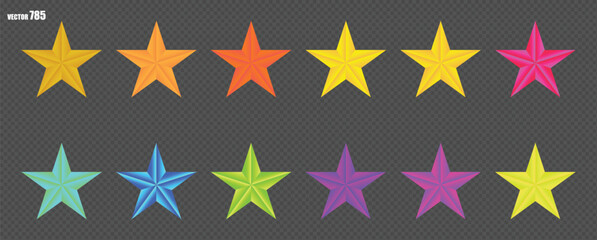 Obraz premium Colorful Star Shapes Collection on Dark Background Vector Illustration Set