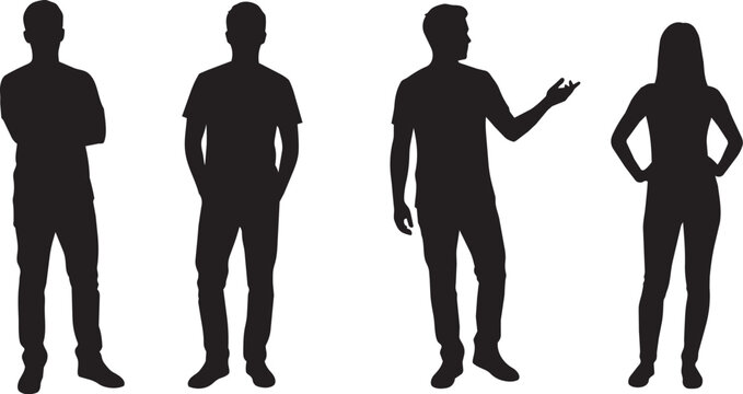 Four young adults posing together in casual silhouette collection

Collection of four young adult silhouettes in casual clothing, featuring relaxed standing poses, crossed arms, hands in pockets