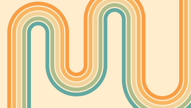 Abstract background of rainbow groovy Wavy Line design in 1970s Hippie Retro style. Vector pattern ready to use for cloth, textile, wrap and other.