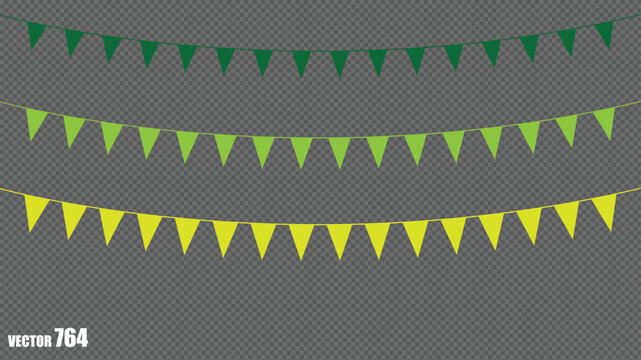 Colorful Triangular Bunting Flags Hanging in Straight Rows Vector Illustration