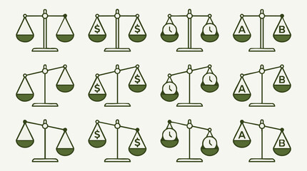 Balance scales comparing money, time, and choices A and B in a grid © Colorwave Studio