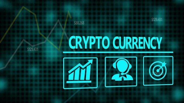 Crypto Currency business concept on a flashing computer monitor with moving graphs and data
