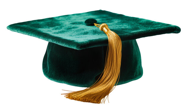 Green velvet graduation cap with gold tassel