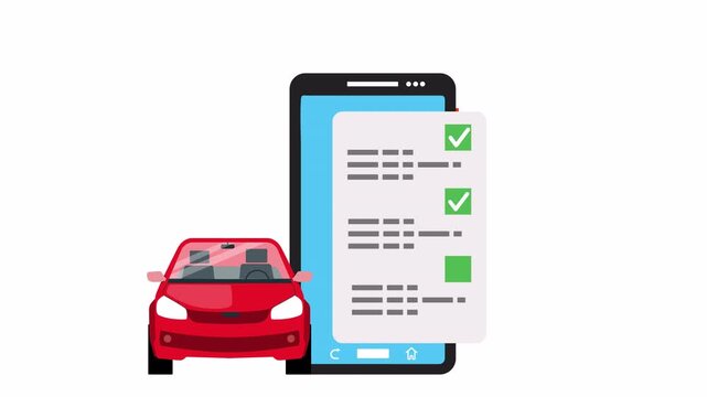 4K animation of online car vehicle checklist inspection concept. Car maintenance technical service report and car safety inspection review. 
