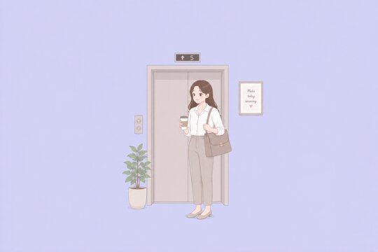 Cute pastel illustration of a young person's healthy morning self-care routine.