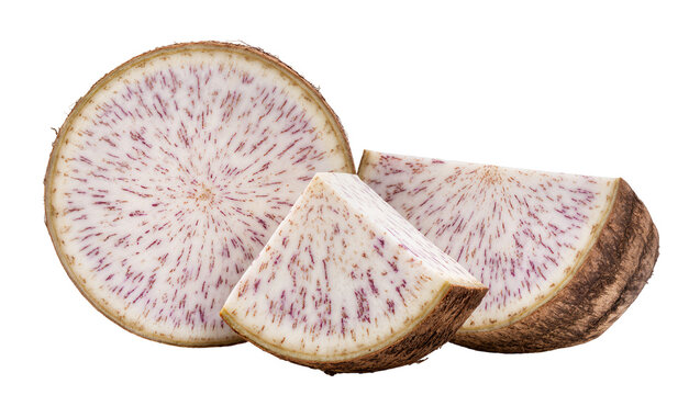 Purple Yam Slices with White Flesh and Red Streaks