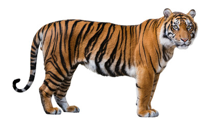 Fototapeta premium Bengal tiger standing profile view full body