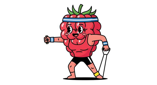Red angry cartoon devil character with pitchfork.