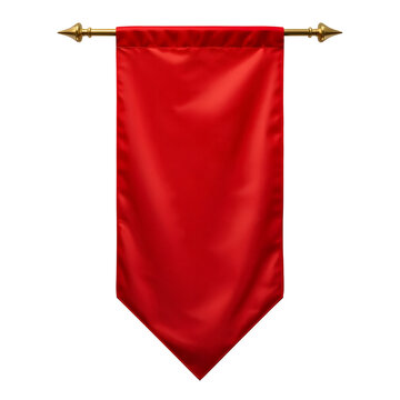 Red banner on gold pole isolated on black background for design and decoration
