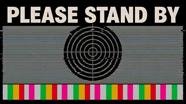 Retro tv test pattern with please stand by text and glitch effect