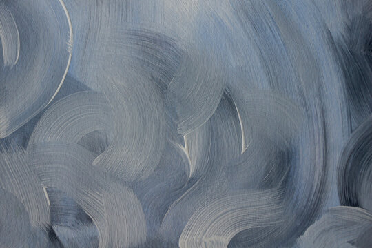 Abstract blue and gray painted background with textured acrylic brush strokes. Horizontal handmade artistic surface with copy space for branding, packaging, presentations and web design.