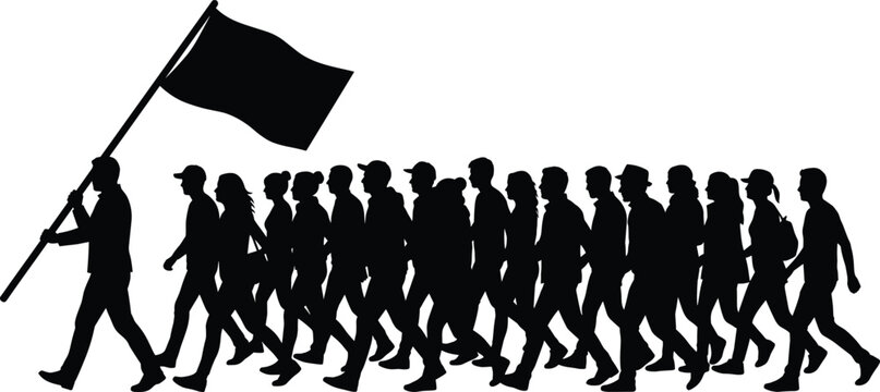 Silhouettes of Marchers Depicting Unity and Collective Movement