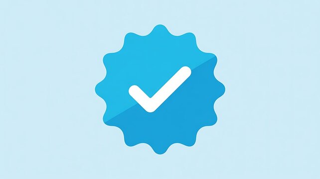 Blue checkmark icon, verification badge, approval symbol, flat design