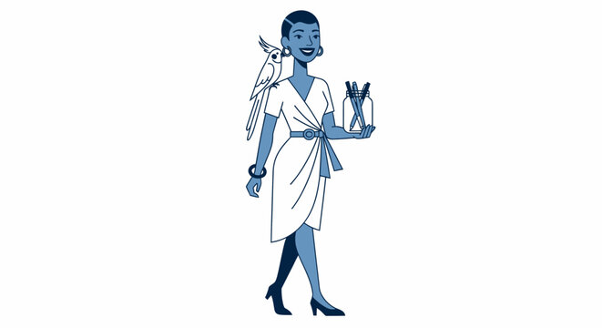 Illustration of a woman holding scales and sword.