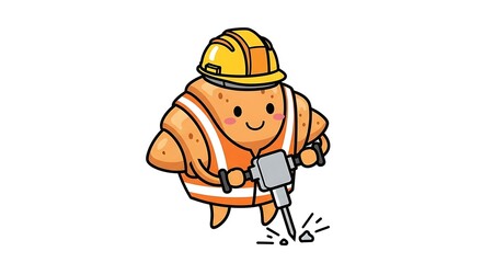 Fototapeta premium Cartoon miner character with helmet and pickaxe.