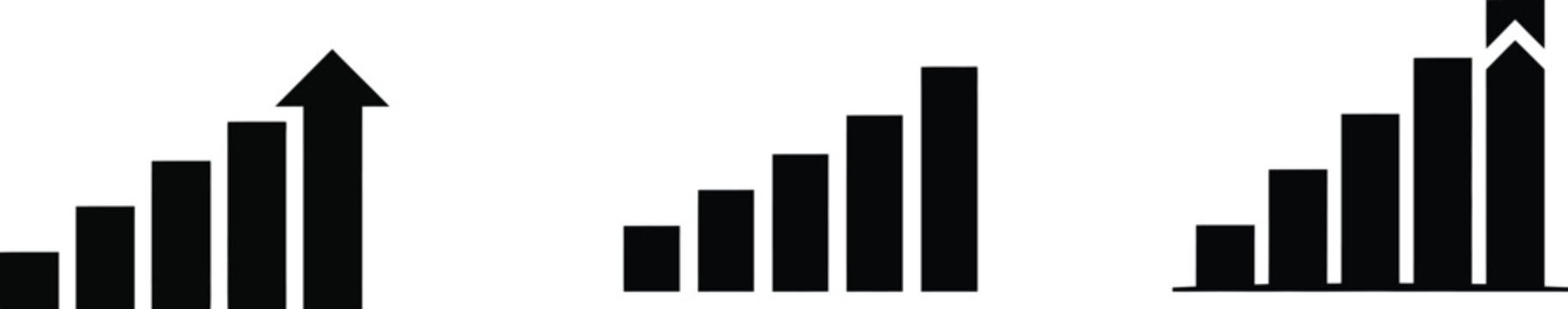 Progressive growth chart icons with increasing bar graphs on a white background representing success