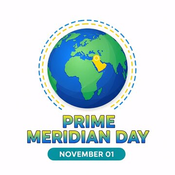 Prime meridian day illustration with globe and map on white background