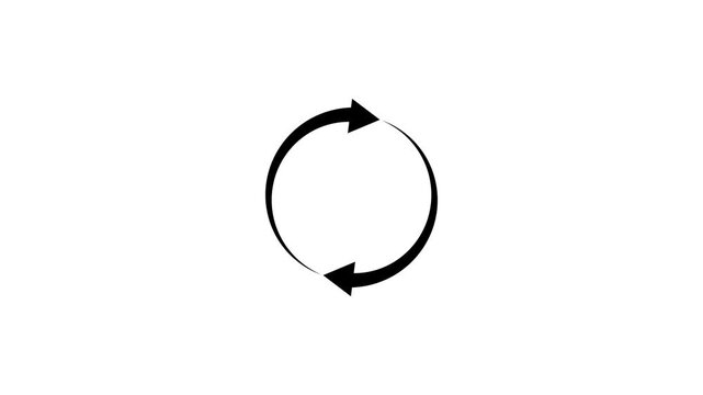 Circular refresh reload icon animation with rotating arrows on white background 4k video animation.
