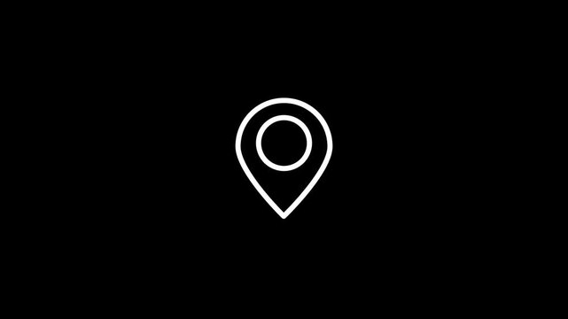 GPS Location Pin pointer animated icon on black background 4k video animation.
