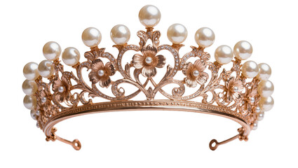Rose gold tiara with pearls and diamonds © Maria