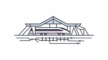 A minimalist vector illustration of a high speed train at a modern station terminal © Arisa