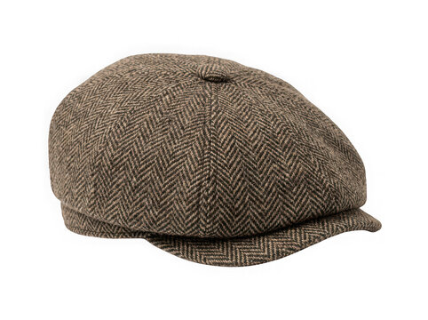 Brown tweed flat cap hat isolated on transparent background
