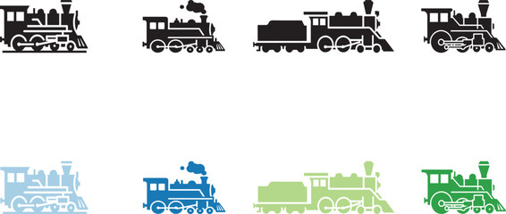 Obraz premium Train locomotive icon, solid black, white background, vector style.