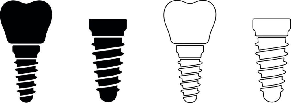 Different styles of dental implants in various designs and colors