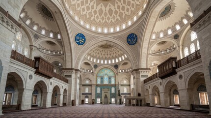 Fototapeta premium Interior view of grand mosque prayer hall.