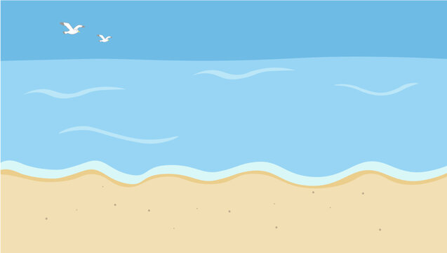 夏のバナー　海の背景イラスト　　夏素材　ビーチ、浮き輪、浜辺　ビーチサンダル、　