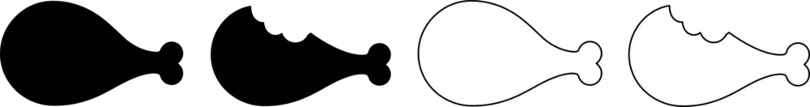 Set of four stylized chicken leg icons showing progression from whole to partially eaten
