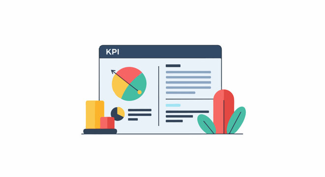 A colorful infographic with KPI on blue header and charts