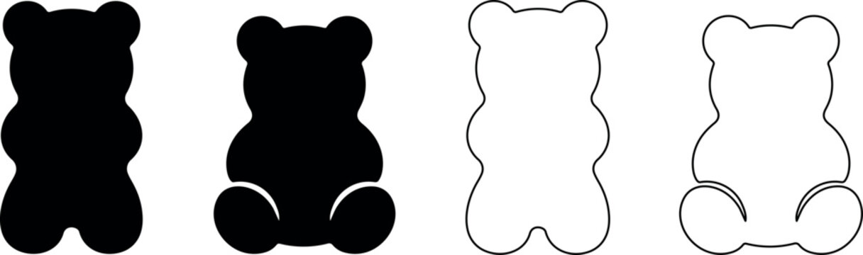 Set of black and white gummy bear icons for design and illustration