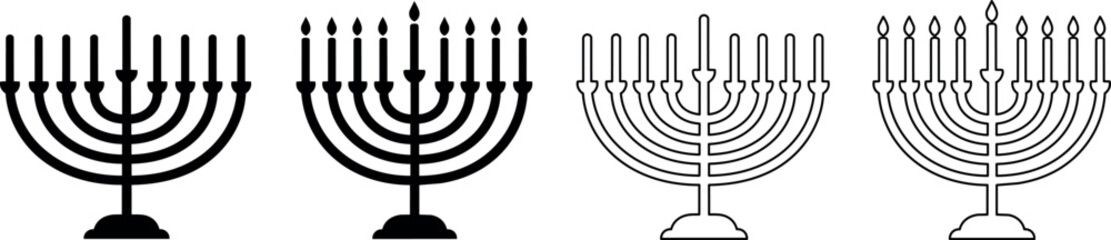 Fototapeta premium Collection of Hanukkah menorah icons in various styles and fills