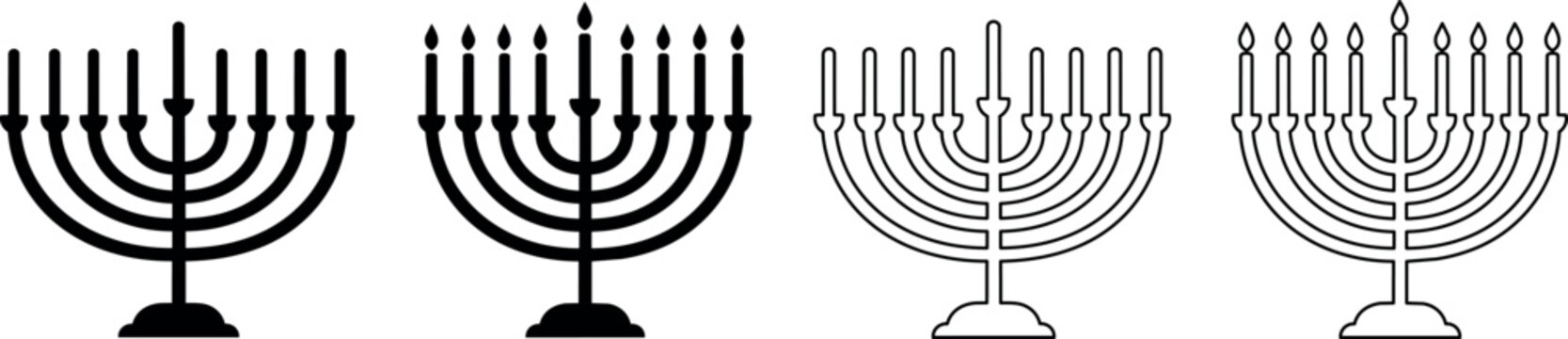 Collection of Hanukkah menorah icons in various styles and fills