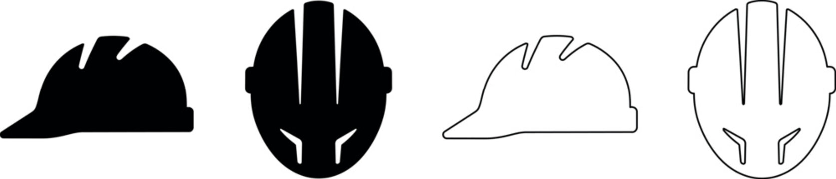 Set of black and white hard hat icons for construction and safety
