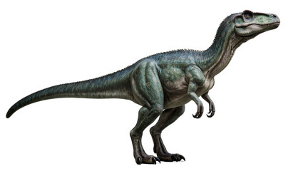 Green dinosaur with sharp claws and teeth, long tail © Maria