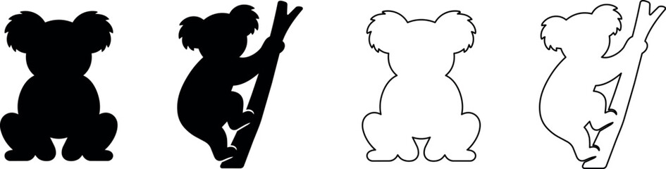 Collection of koala silhouettes in black and white outline styles © Santiago