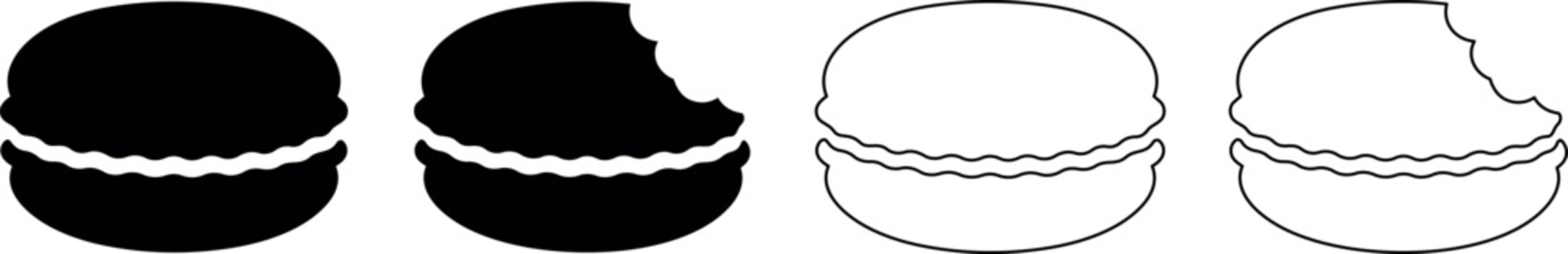 Set of macaron icons, solid and outline, with and without bite marks