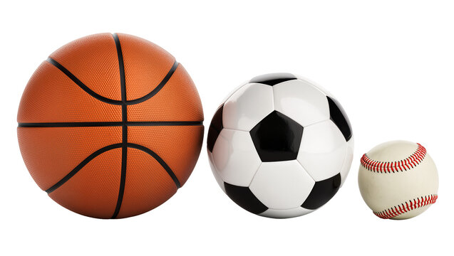 Basketball Soccer ball, Baseball arranged together