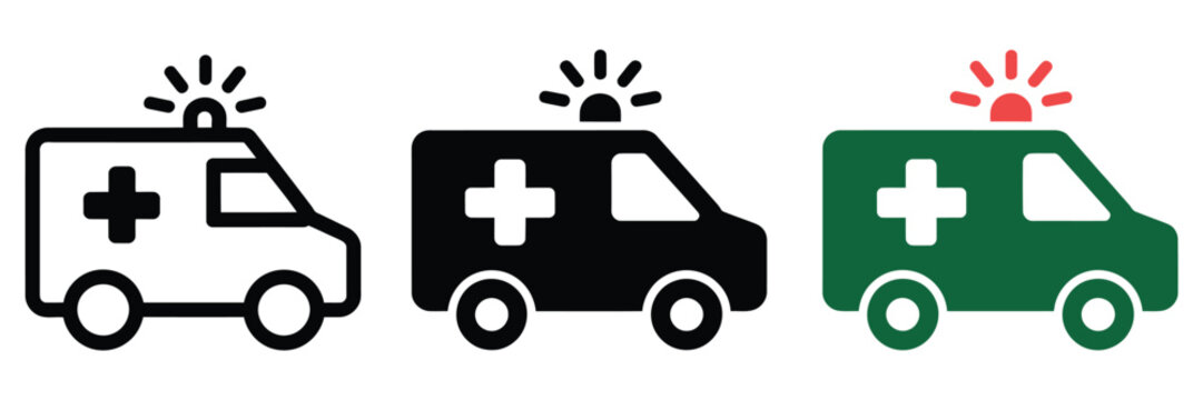 Ambulance sign icon, emergency vehicle symbol for healthcare transportation, rescue services, medical response and public safety communication.
