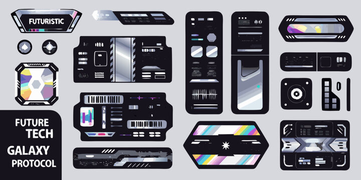 Futuristic Interface Elements Vector Illustration With Dark And Teal Color Scheme
