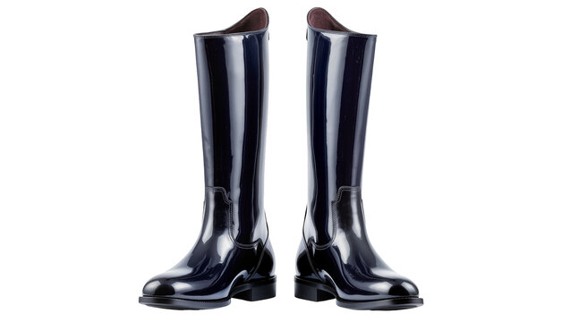 Shiny black equestrian riding boots with brown lining