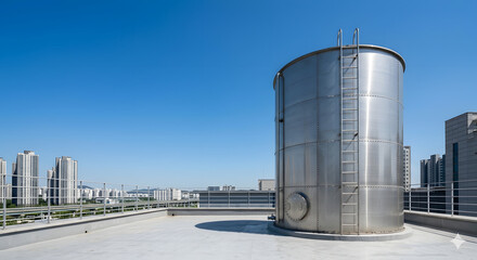 Obraz premium Rooftop Water Tank Under Bright Summer Sky