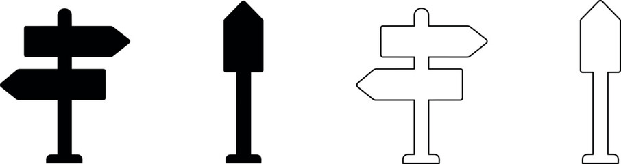 Directional signpost icons in black and white for navigation and choice © Santiago