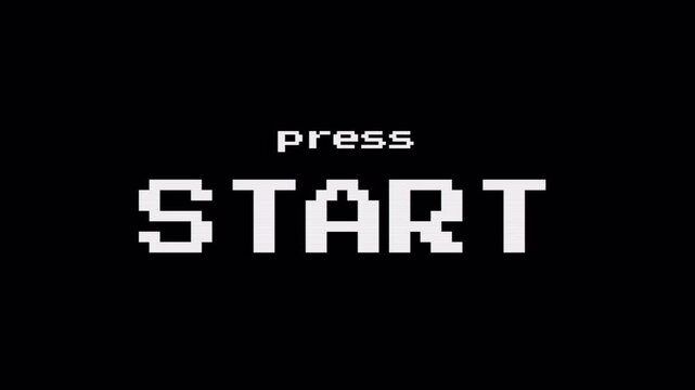 Retro Pixel Gaming Interface Start Screen with Digital Glitch Distortion for Stream Overlay 4k video