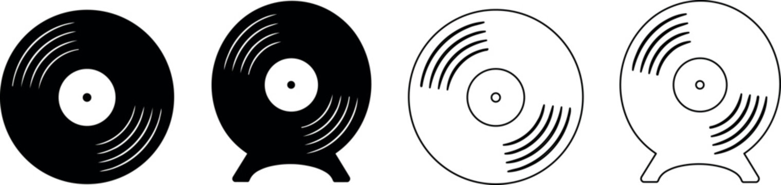 Collection of vinyl records in black and white graphic styles