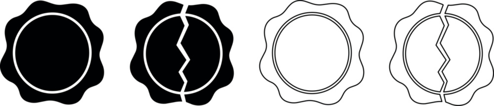 Set of wax seal icons, one solid, one cracked, and their outlines